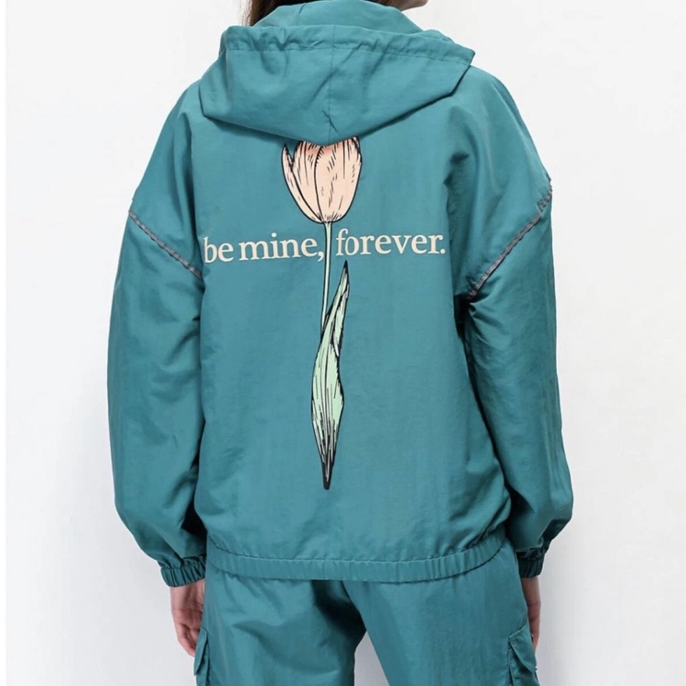 BSR by Samii Ryan 1/4 Zip Hooded Jacket Be Mine Forever Green‎ Size Small Floral